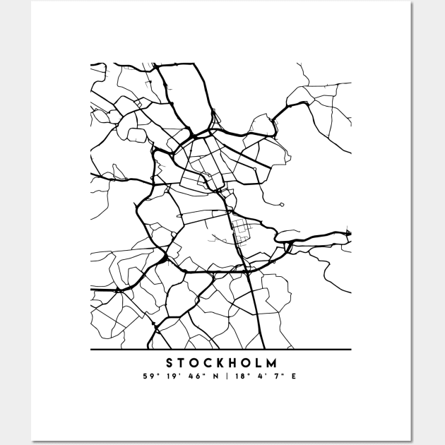 STOCKHOLM SWEDEN BLACK CITY STREET MAP ART Wall Art by deificusArt